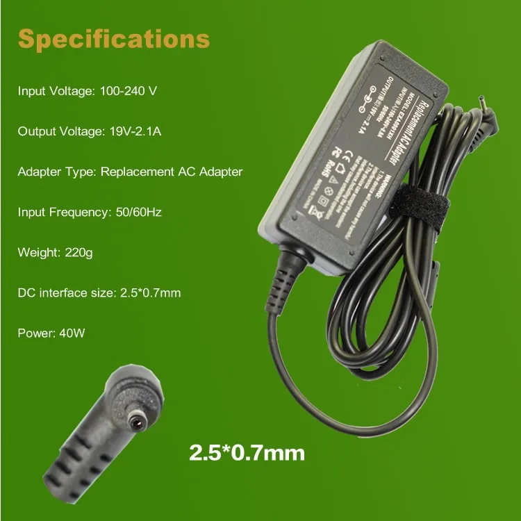 19 В 2.1A 40 Вт адаптер переменного тока Мощность Зарядное устройство для Asus Eee PC 1001 P X 1001 P 001ha 101B 1005 P Бесплатная доставка
