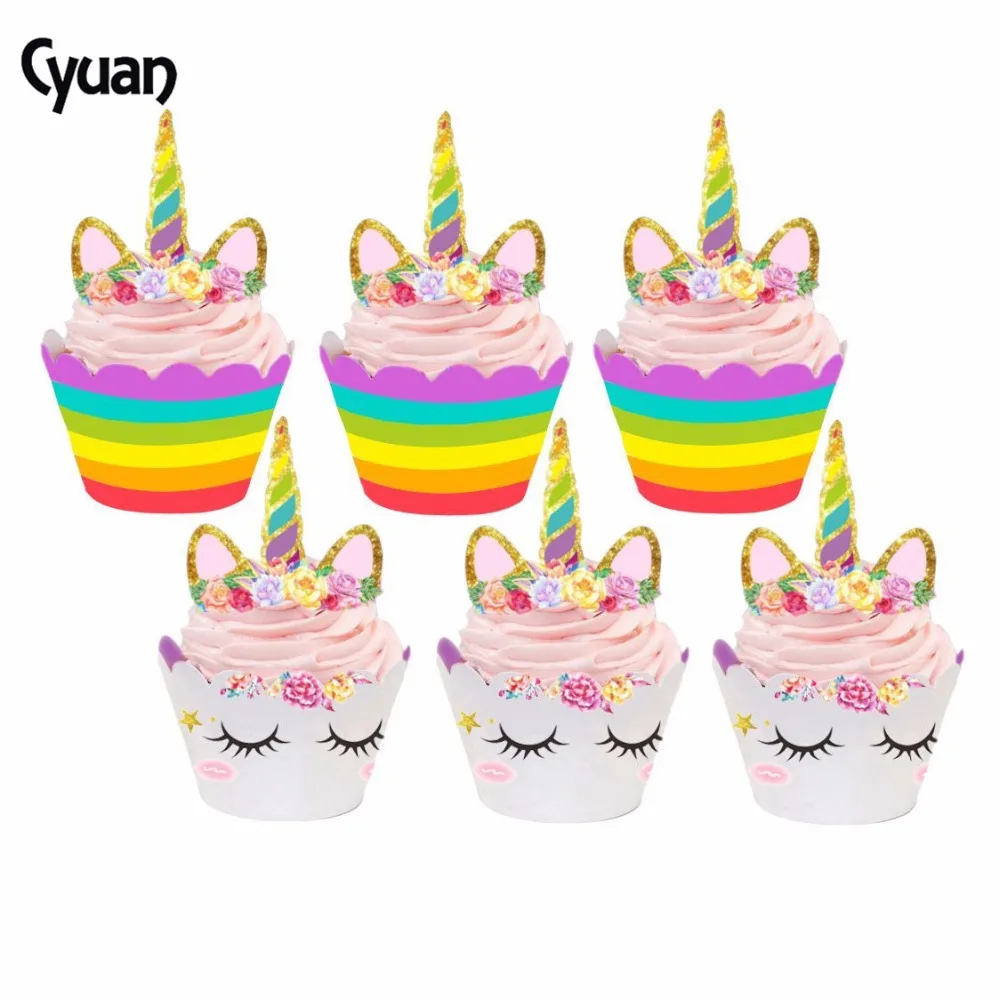 

24pcs Birthday Decoration Unicorn Party 12pcs Cupcake Wrappers + 12pcs Cake Topper For Baby Shower Party Cake Decor