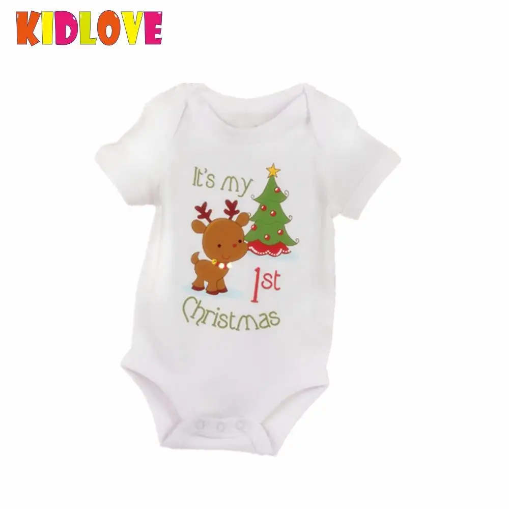 KIDLOVE Christmas Baby Romper Newborn Boys Girl Cartoon Deer My First Christmas Letters Xmas Tree Print Short Sleeve JumpsuitER0