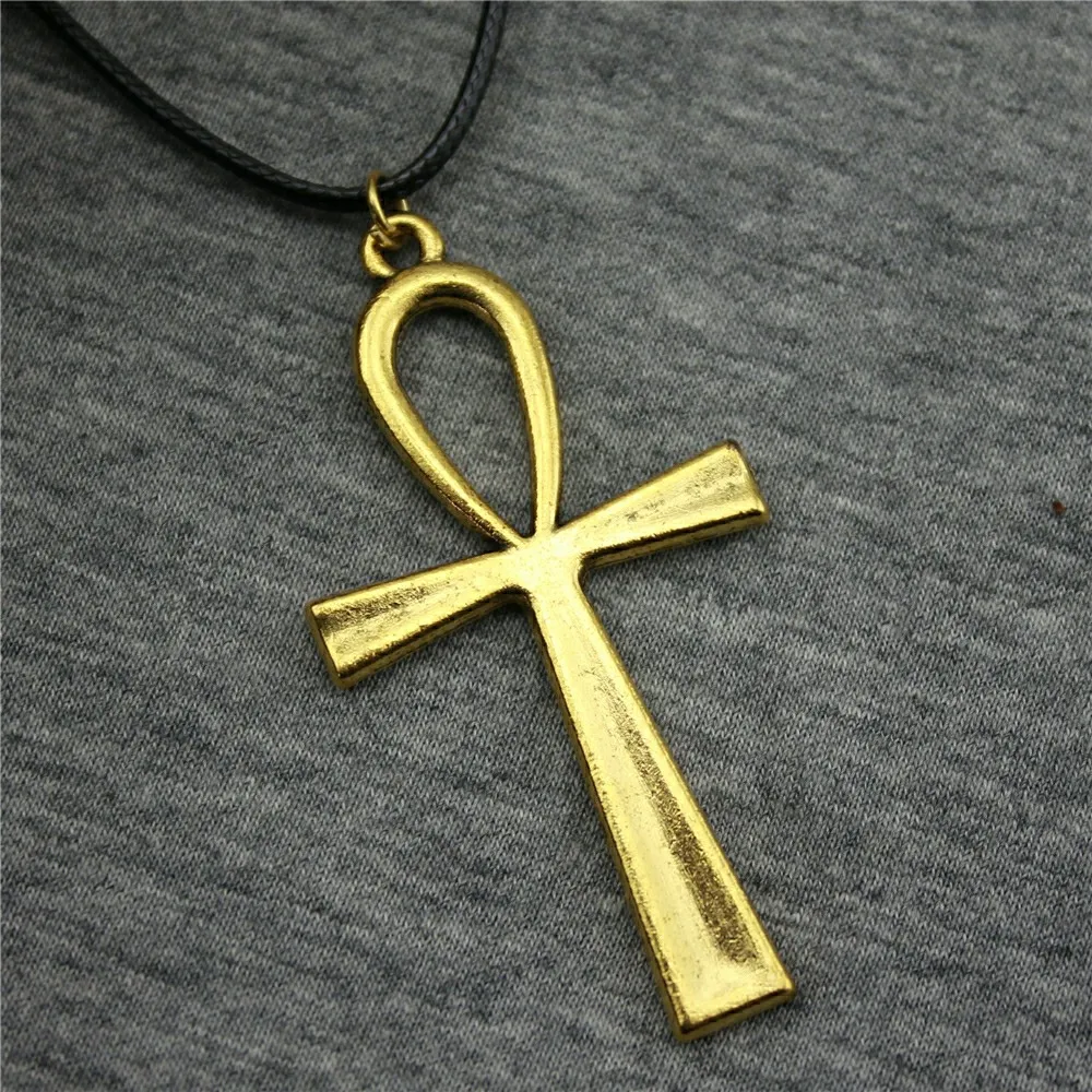 

WYSIWYG Fashion 3 Colors Antique Gold, Antique Bronze, Antique Silver Color Big Ankh Cross Pendant Leather Chain Necklace