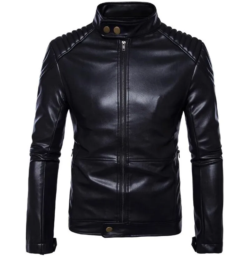 New Retro Vintage Motorcycle Jacket PU Leather Stand Collar Classic Punk Biker Moto Jacket Slim Biking Riding Jacket Coat New Retro Vintage Motorcycle Jacket PU Leather Stand Collar Classic Punk Biker Moto Jacket Slim Biking Riding Jacket Coat