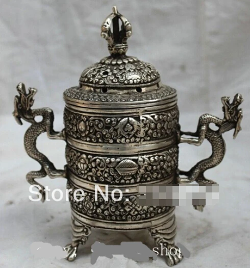 

0 Exquisite China's Tibet bronze statue Silver fish & Dragon incense burner