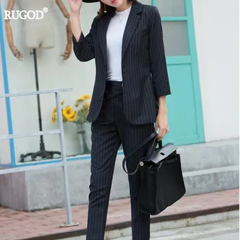 

Rugod Autumn Black Striped Blazer+Trousers Suit Women 2018 Officer Uniforms Designs Women Work Business Suit Elegant Pant Suits