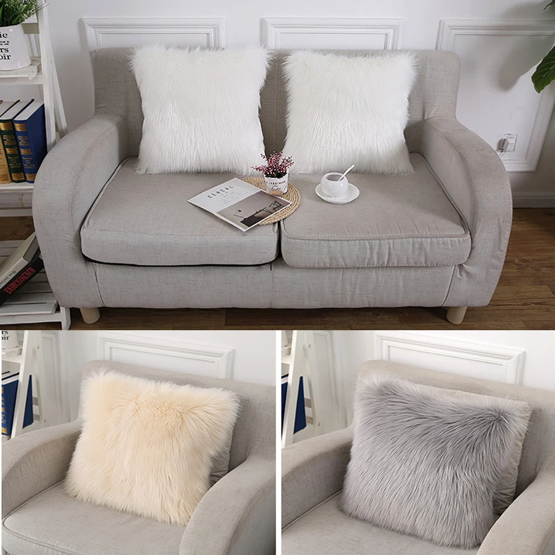 

Pillow pillowcase Cover Solid One Side Faux Fur Decorative throw Pillow Case Square Plush For Home 50x50cm