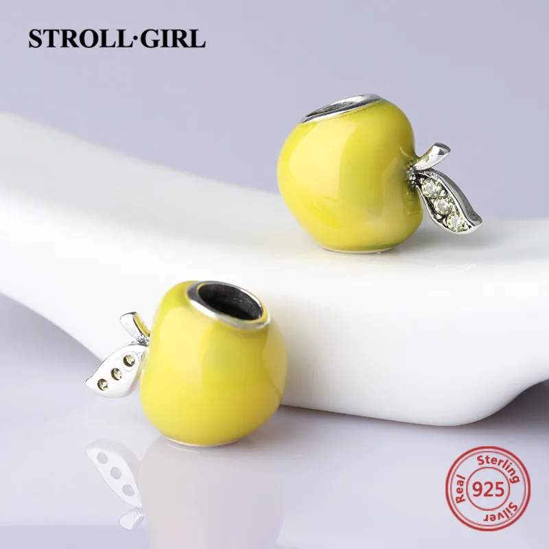 StrollGirl Apple Charms collection Beads 925 silver with enamel&CZ Fit original Pandora Charm Bracelets diy Jewelry Making Gifts