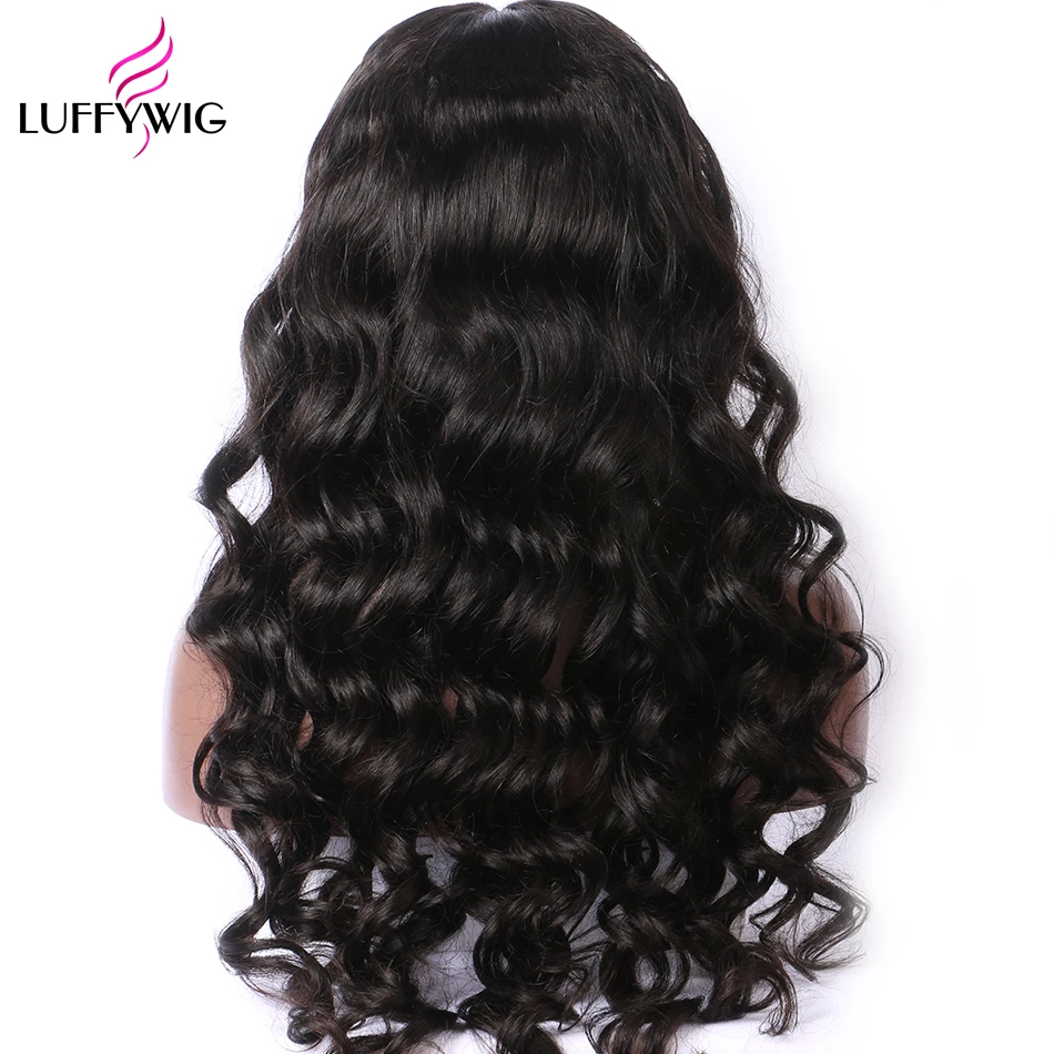 LUFFYHAIR Glueless Синтетические волосы на кружеве короткие парики человеческих волос для Для женщин натуральный черный волнистые Remy бразильских волос с ребенком волос предварительно сорвал