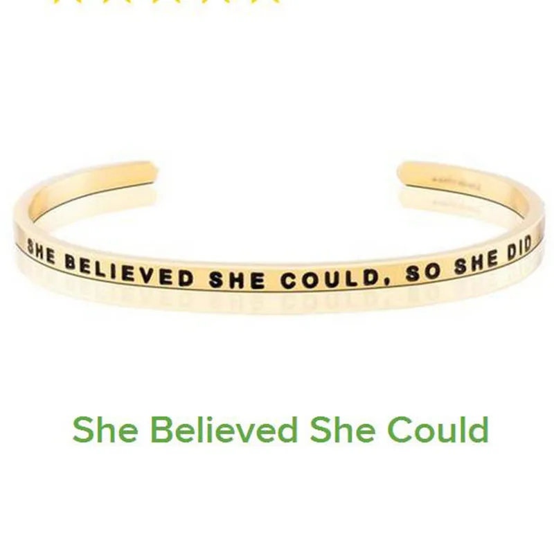 

Love Bracelet Stainless Steel Engraved SHE BELIEVED SHE COULD Inspirational Quote Hand Stamped Cuff Bracelet Bangle