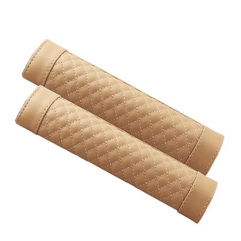 2pcs PU Leather Car Safety Seat Belt Cover Shoulder Selecting Leather for Comfort and Breath Pad Protection Padding Accessories - Color Name: Beige