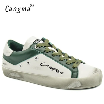 

CANGMA Women Flats Solid Casual Shoes Bass White Green Genuine Leather Sneakers Vintage Woman Shoes Donna Large Size