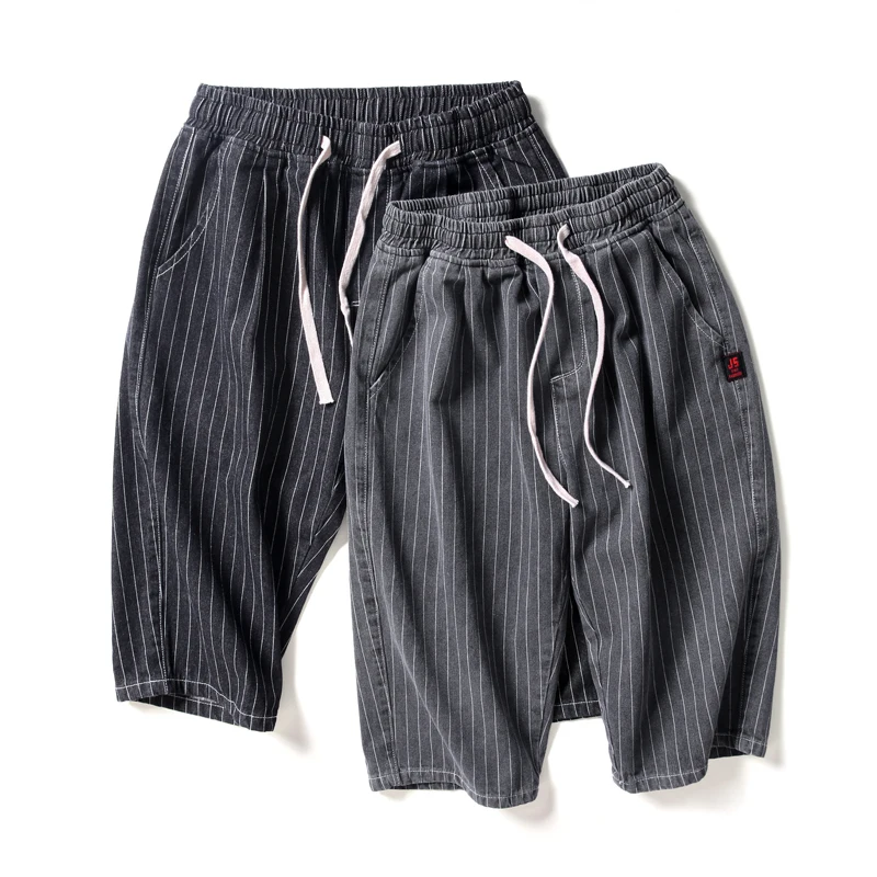 Летнее вечернее платье свободные удобные повседневные спортивные брюки мужские полосатые классические трендовые модные семь очков Большие размеры жирные брюки