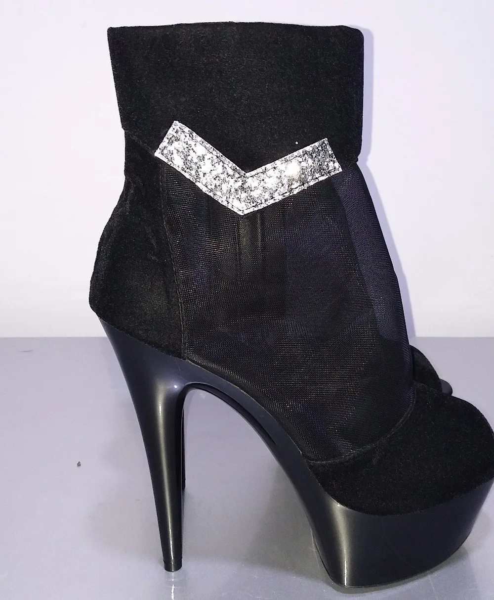 Professional custom large size 15cm high-heeled shoes, fish mouth mesh cloth material stage banquet performance high single shoe