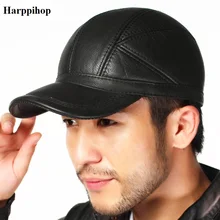 Sheep quality genuine leather male hat first layer of cowhide plus cotton autumn and winter outdoor the middle-age baseball cap cowhide baseball cap male autumn and winter genuine leather hat thermal thickening male cotton earmuffs winter hat