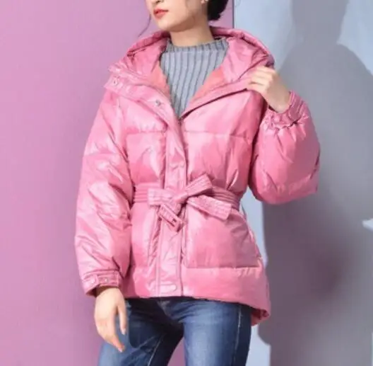 Зимняя женская куртка, ультра-светильник, 90% белый утиный пух, парка,, Женское пальто с поясом, тонкое теплое зимнее пальто, парка, водонепроницаемая - Цвет: Розовый