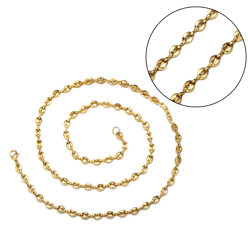 US7 для мужчин и женщин кофейные бобы звено цепи 5 мм ожерелье из нержавеющей стали звено веревки цепи ожерелье s для моды хип-хоп ювелирные изделия