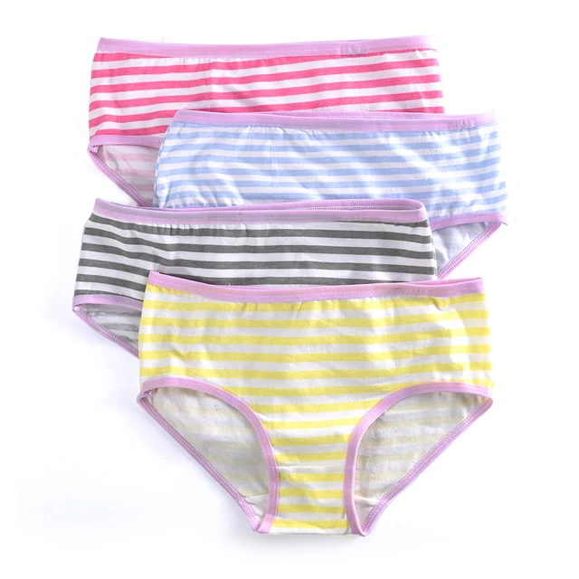 4 Piece/Lot Striped Teenage Girls Panties for Girl Briefs Soft Cotton