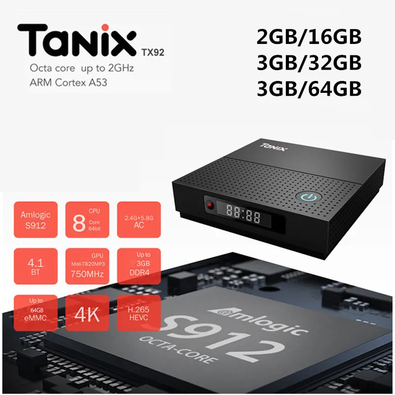 

Tanix TX92 TV Box Amlogic S912 Octa-core CPU Android 7.1 Smart Box 2G 3G RAM 16G 64G ROM OS Bluetooth 4.1 1000M LAN