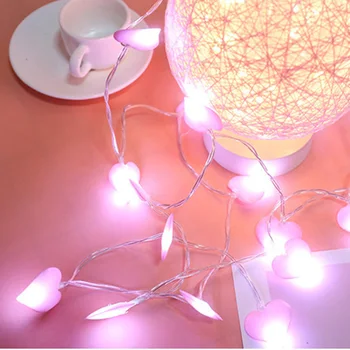 

HANMIAO 10PCS/LOT Fairy Lights Cloth Peach Love Heart Led Lights Decoration Room Birthday Valenties's day Battery Light String