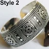 Vintage Tibetan Silver Elephant Carved Open Bangle Cuff Wide Bracelet Jewelry NEW Gypsy Square Flower Metal Tibetan Silver 3