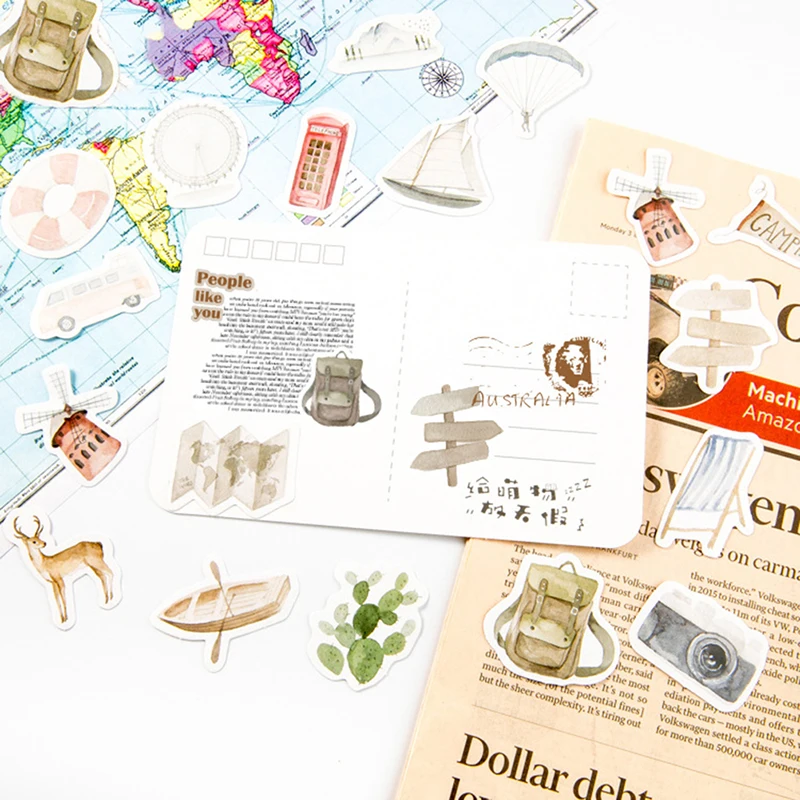 46Pcs/pack Girl Travel Stickers Travel Around the world Mini Sticker Diy Scrapbook Sticker Stationery