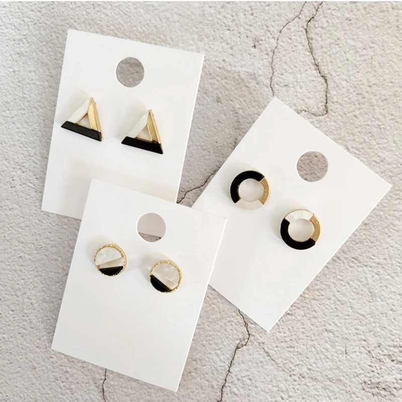 

Hollow Geometric Triangle Round Stud Earrings For Women Jewelry Enamel Gold Color Metal Pendientes Small Korean Earrings 2019