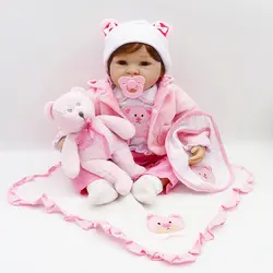 55 см силикона Reborn Baby Doll игрушки с Соска с мишкой роскошных аксессуаров принцессы куклы прекрасный подарок на день рождения девочек Brinquedos