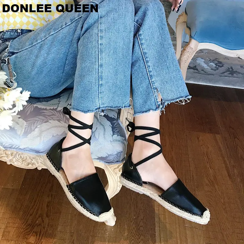 

DONLEE QUEEN Fashion Espadrille Cross Strap Sandals Shoes Women Flat Casual Shoe Hemp Fisherman shoe Ankle Strap sandalias mujer
