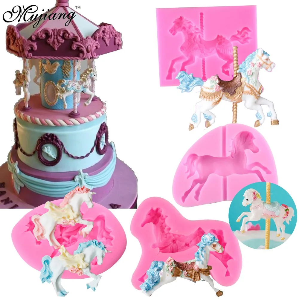 Carousel Horse Silicone Fondant Mould Sugar Paste Cake Cupcake Icing Mold Crystal Epoxy For Decorating Phone Case or Crafts