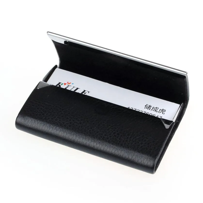 

2019 Big Capacity Business Name Card Holder Credit Card Holder Fashion Unisex PU Leather Solid Visit Card Case Metal Wallet