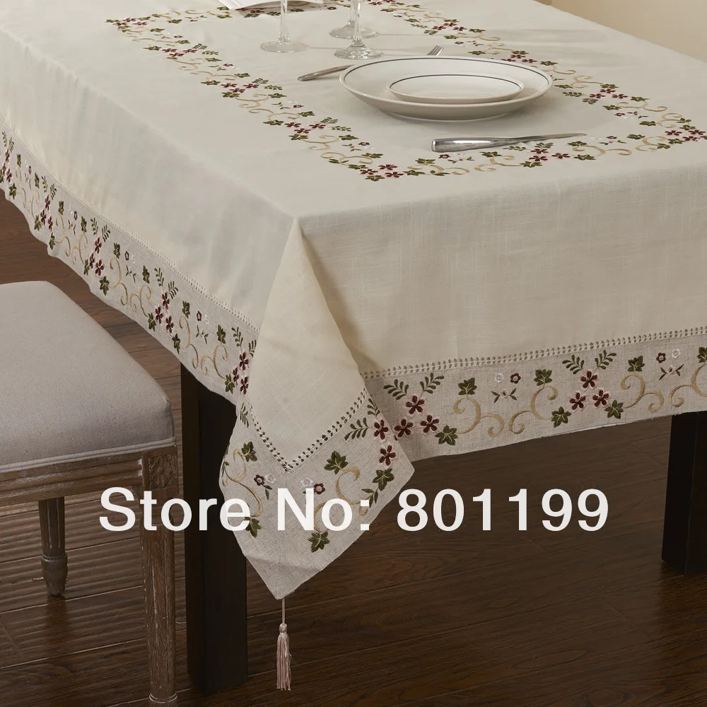 

Embroidered Classical Linen Table cloth,Extra long Table cloth embroidery table cover