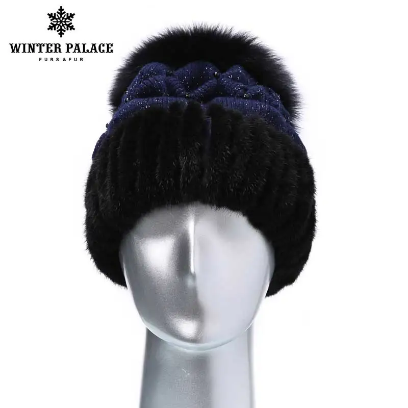 Зимняя меховая шапка для женщин из натуральной шерсти, вязаные пушистые шапки с помпоном, новинка, повседневные Модные шапки высокого качества