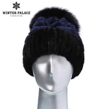 

Winter fur hat for Women real wool knitted fluffy pompom caps 2018 new arrival casual fashional beanines with top quality