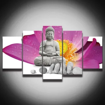 

On Sale Promotion 5 Pieces Canvas Art Lotus Buddha Spray Painting Modern Wall Decorations For Home Decoration Wholesale