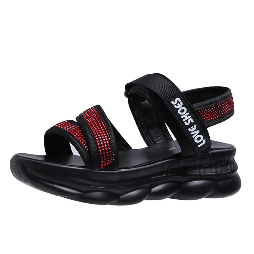 2019 Women's pine high heel sandals fabric casual open toe sandals crystal ladies sandals letters thick gladiator sandals 40J2 (3)