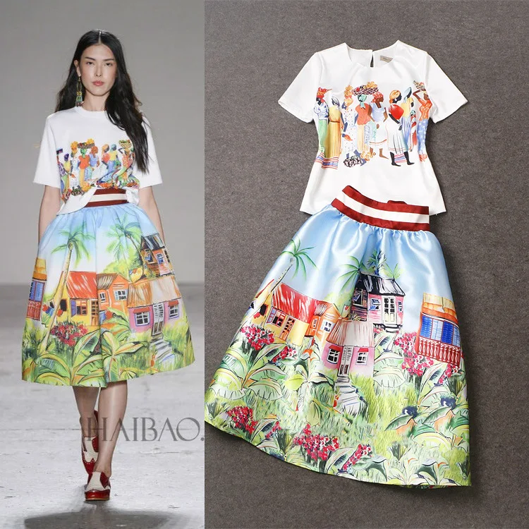 High Quality Women Summer Runway Fashion Elegant Dress 2016 High Quality Women Summer Runway Fashion Elegant Dress 2016 Print Knee Length 2 Piece Plus Size My In Dresses From S Clothing