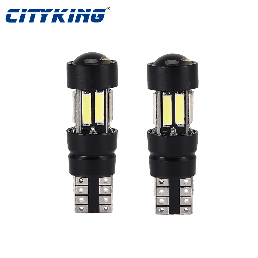 

2pcs T10 LED canbus W5W 194 168 led Interior Xenon White LED CANBUS NO OBC ERROR t10 10SMD 7020 with Lens Projector Aluminum