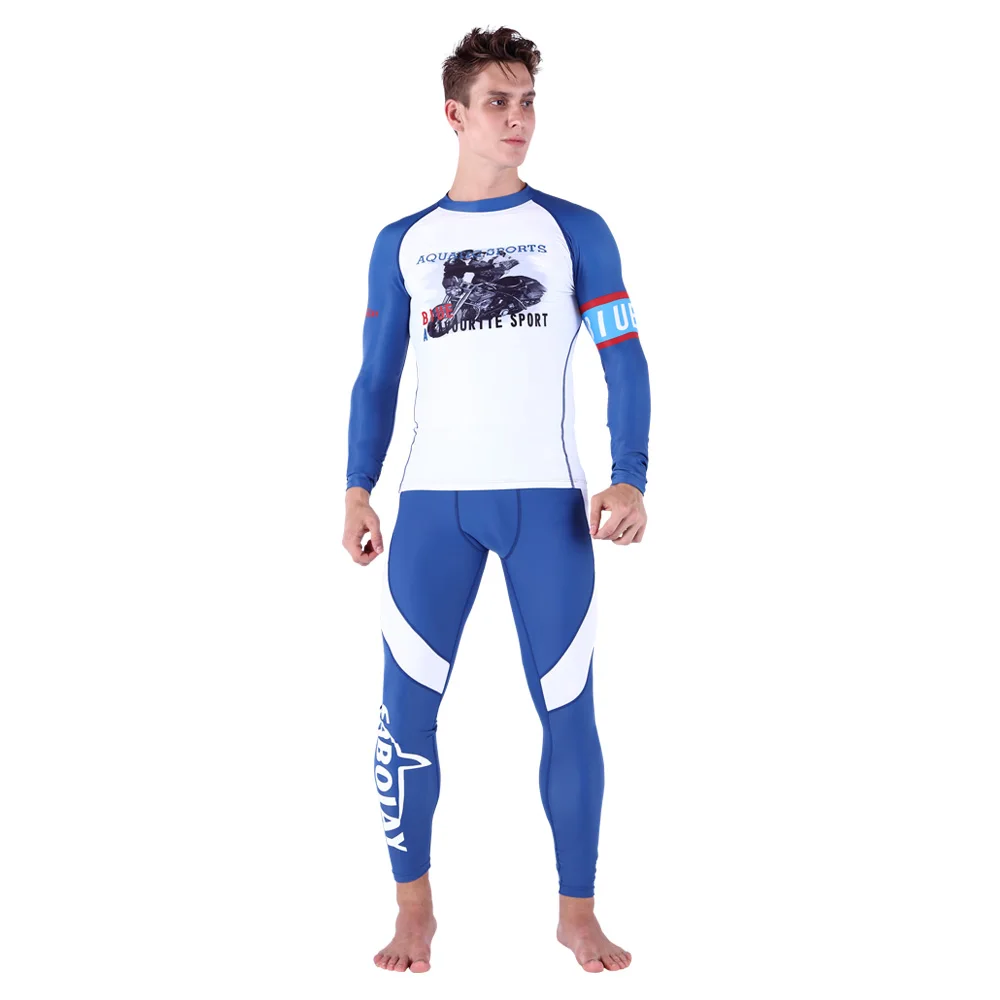 Man spandex rash wetsuit compression tights wears quick dry body suit