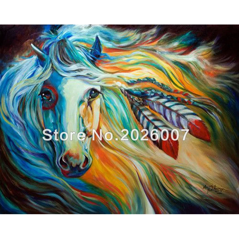 

Hand Painted Animal Oil Painting original oil painting indian war horse breaking dawn Art impasto paintings WalI Decor On Canvas
