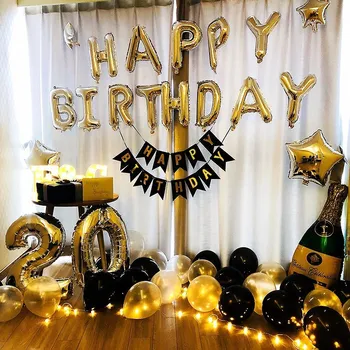 

Silver Black Happy Birthday Letter Balloons Kit Adult Dad Father Boy Girl Friend Party Decoration ideas Wine Star balloon Decor