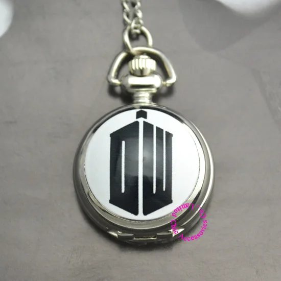 wholesale hot fashion cartoon black DW Doctor Who Pocket font b Watch b font silver Necklace