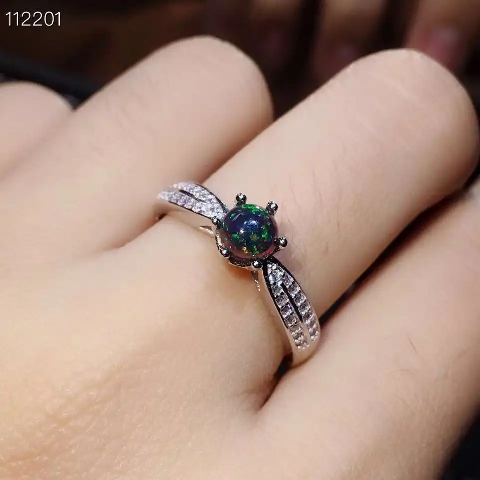 

fashion simple delicate round Natural black opal gem Ring S925 Silver Natural Gemstone Ring Women's party gift fine Jewelry