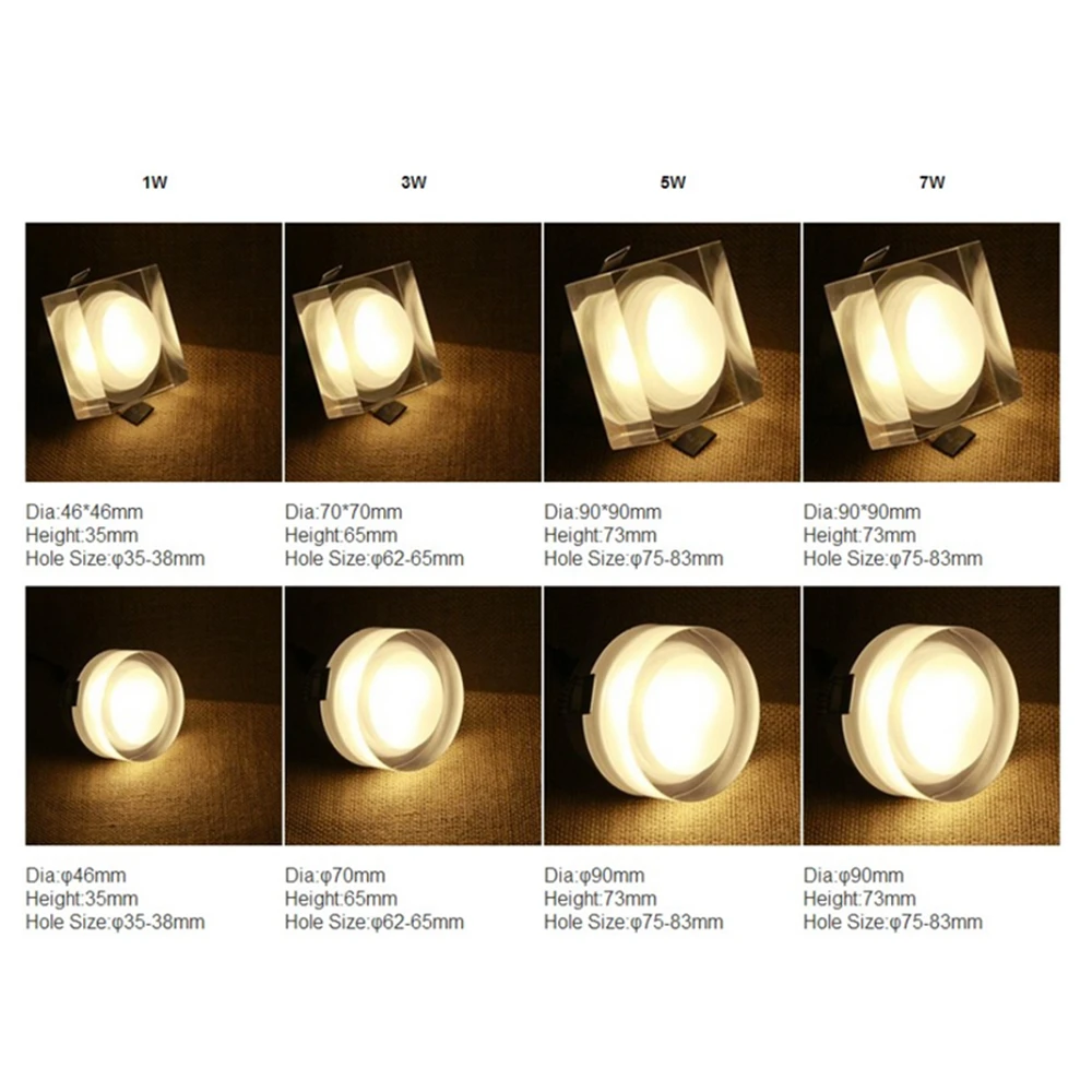 Светодиодный светильник квадратной формы 1 Вт, 3 Вт, 5 Вт, 7 Вт, Встраиваемый светодиодный потолочный светильник, AC85-265V, настенный светильник, потолочный светильник для дома