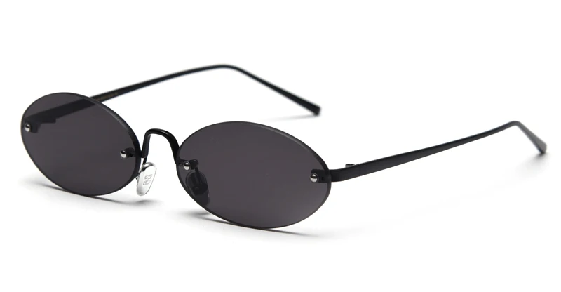 Peekaboo черные Ретро Овальные Солнцезащитные очки женские подарочные товары круглые солнцезащитные очки без оправы для мужчин металл uv400 красный коричневый - Цвет линз: full black