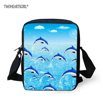 

TWOHEARTSGIRL Dolphin Printed Women Messenger Bags Kids Shoulder Bag Small Children Kids Crossbody Hanbags Polyester Fabric
