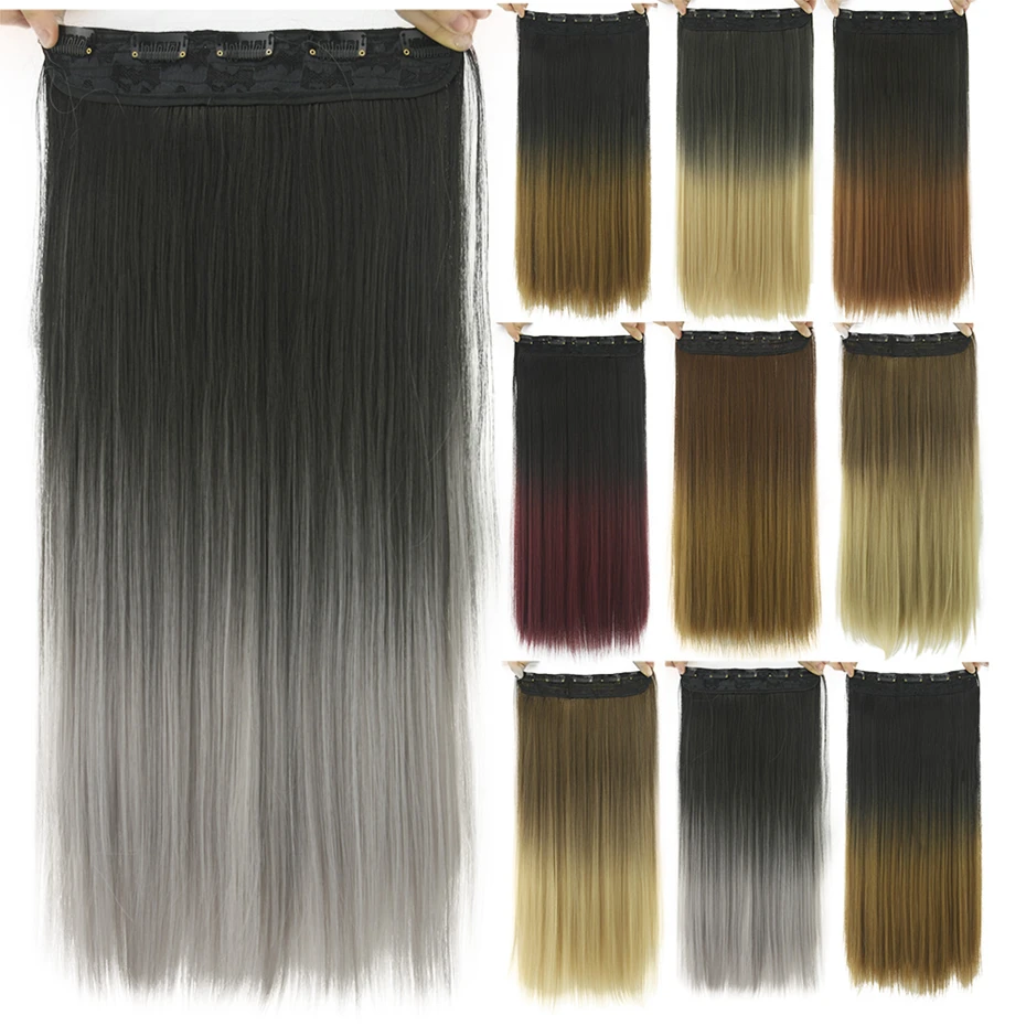 Soowee 24 ''длинные прямые женские волосы черные и серые натуральные Ombre