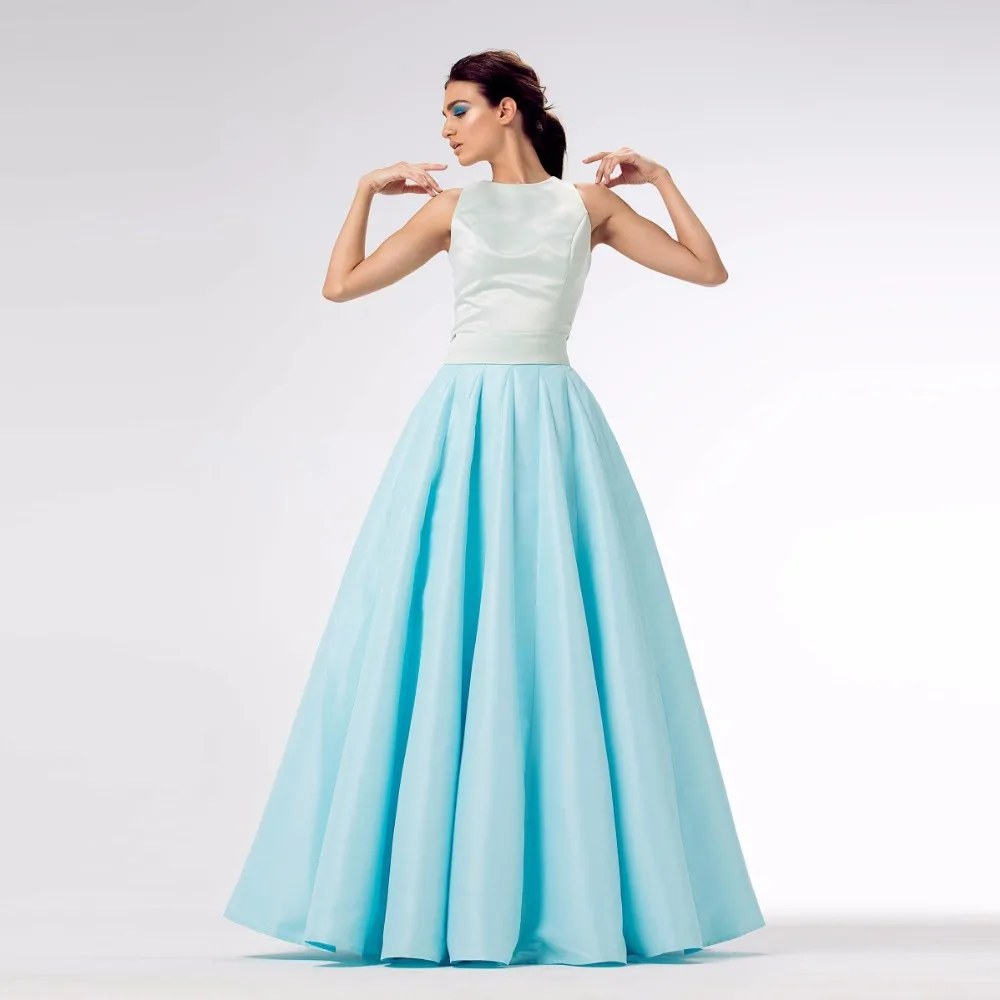 

High End Sky Blue Long Skirts For Women To Prom With Tulle Puffy Custom Made Satin Skirt Zipper High Quality Pleat Maxi Skirt