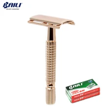 BAILI розовое золото, мужское классическое ручное безопасное бритвенное лезвие, бритвенный держатель, Парикмахерская, двойной край+ 11 лезвий+ чехол, BD173+ BP001B