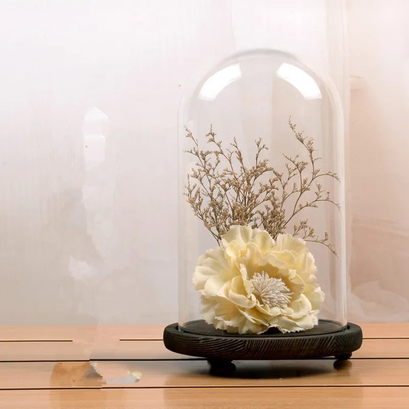 12 см * 26 см Средний размер стеклянная купольная ваза сплошное деревянное основание Украшение дома креативное стекло купол друг Подарочное