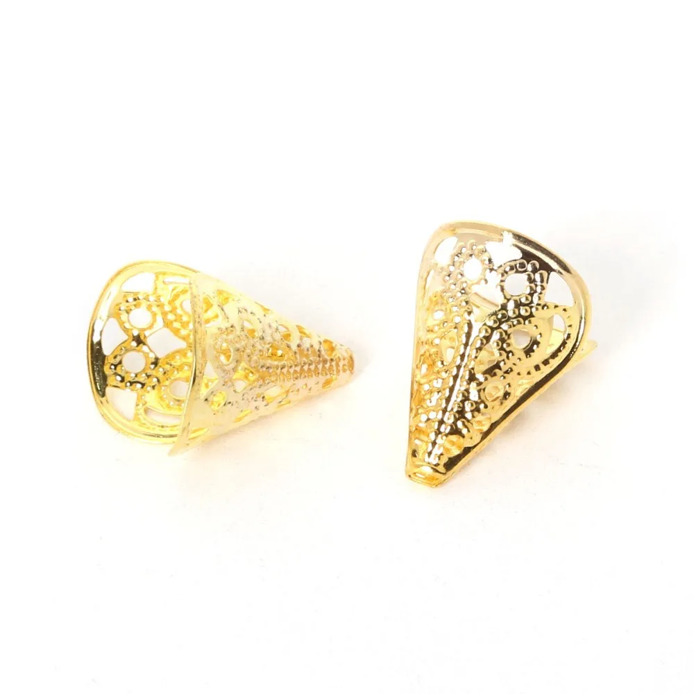

hot- 50PCs Gold Color Bugle Spacers Beads Caps 14*17mm Jewelry Findings FKG024-01GD
