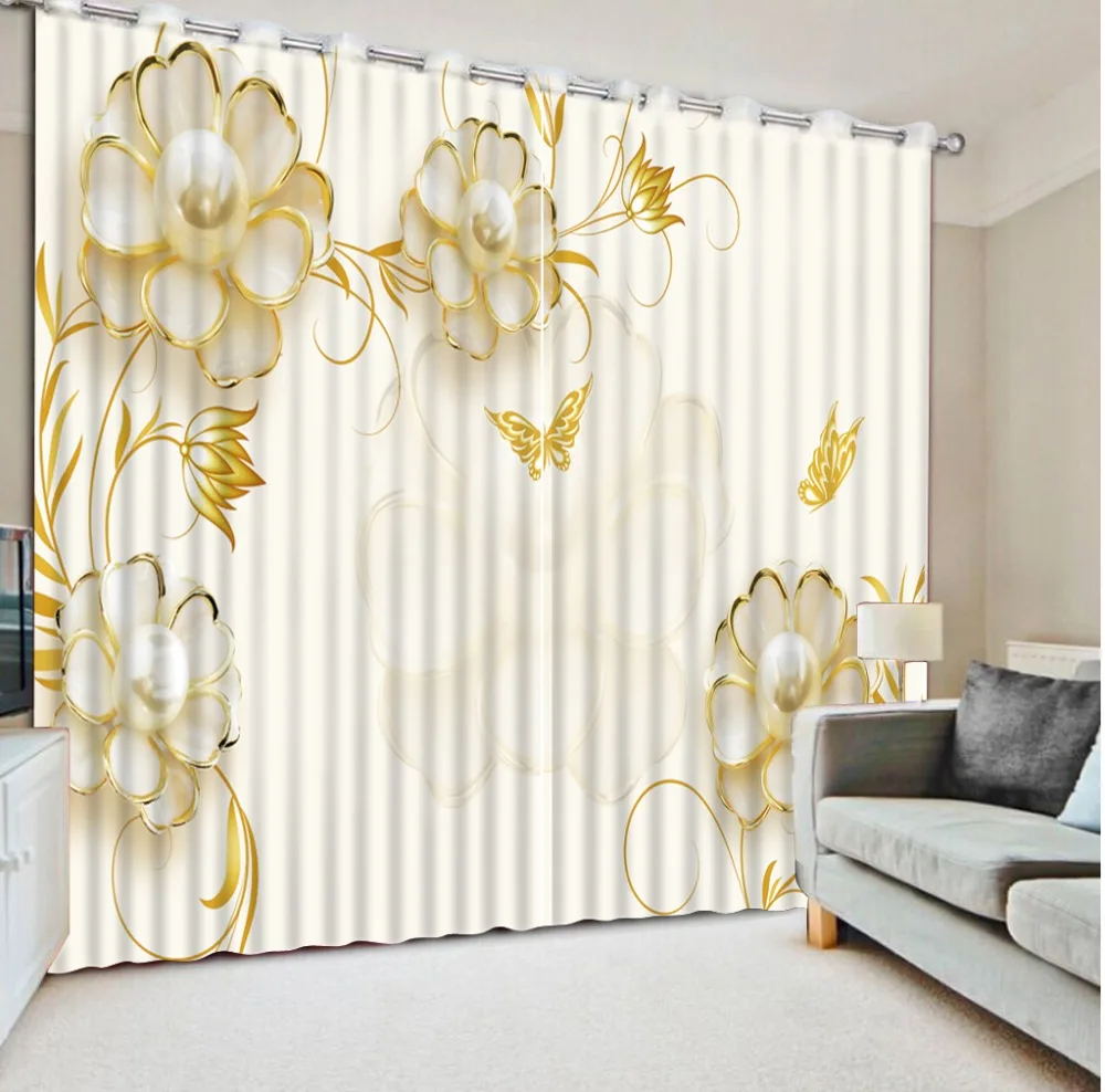 European Large Window Curtain fashion beige Curtains For Bedroom 3D