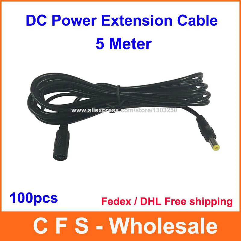 100pcs 5M DC Power Connector Extension Extend Cable 22AWG Wire 5.5*2